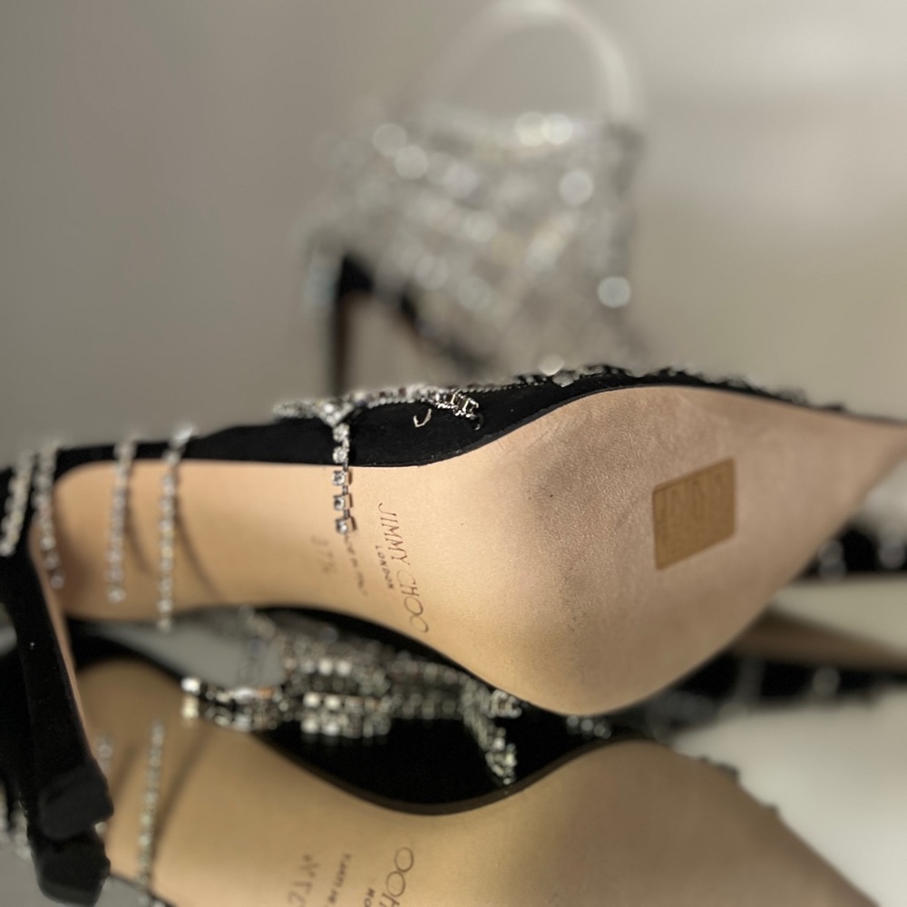 New JIMMY CHOO Scotty Suede Pumps With Crystal Chains 37.5 $3,850 - Picture 10 of 15